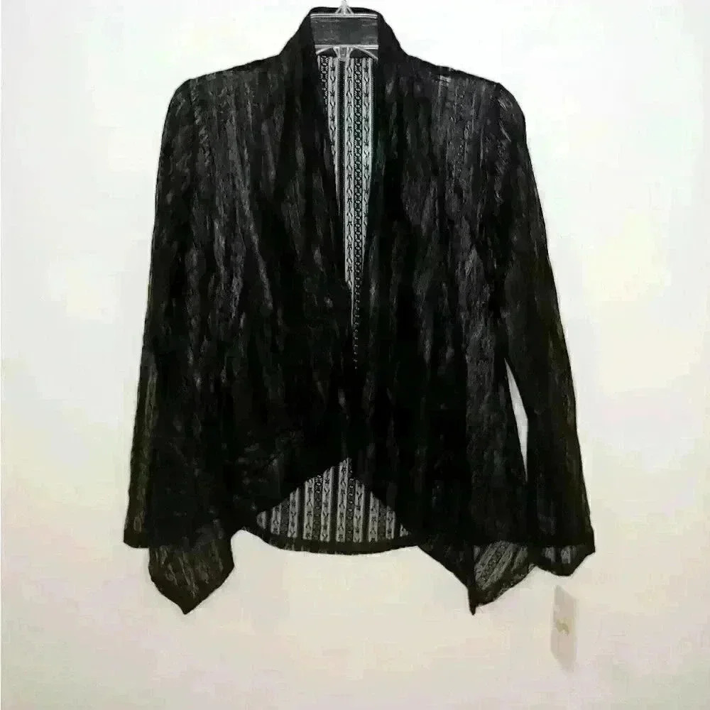 ALBERTO Makali Black Lace Pattern Open Blouse S